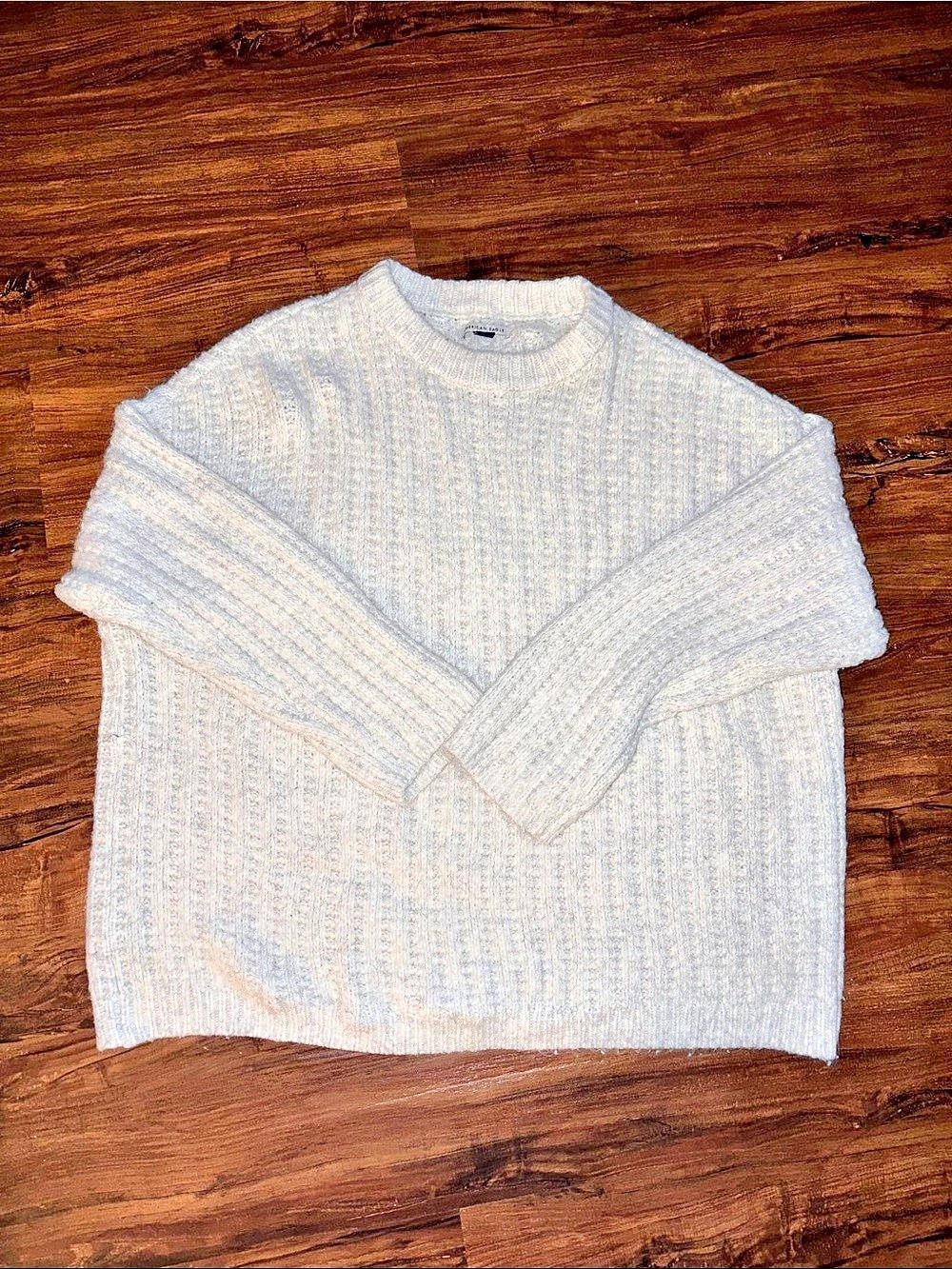 American Eagle Oversized Waffle Crew Neck Sweater Gray Large